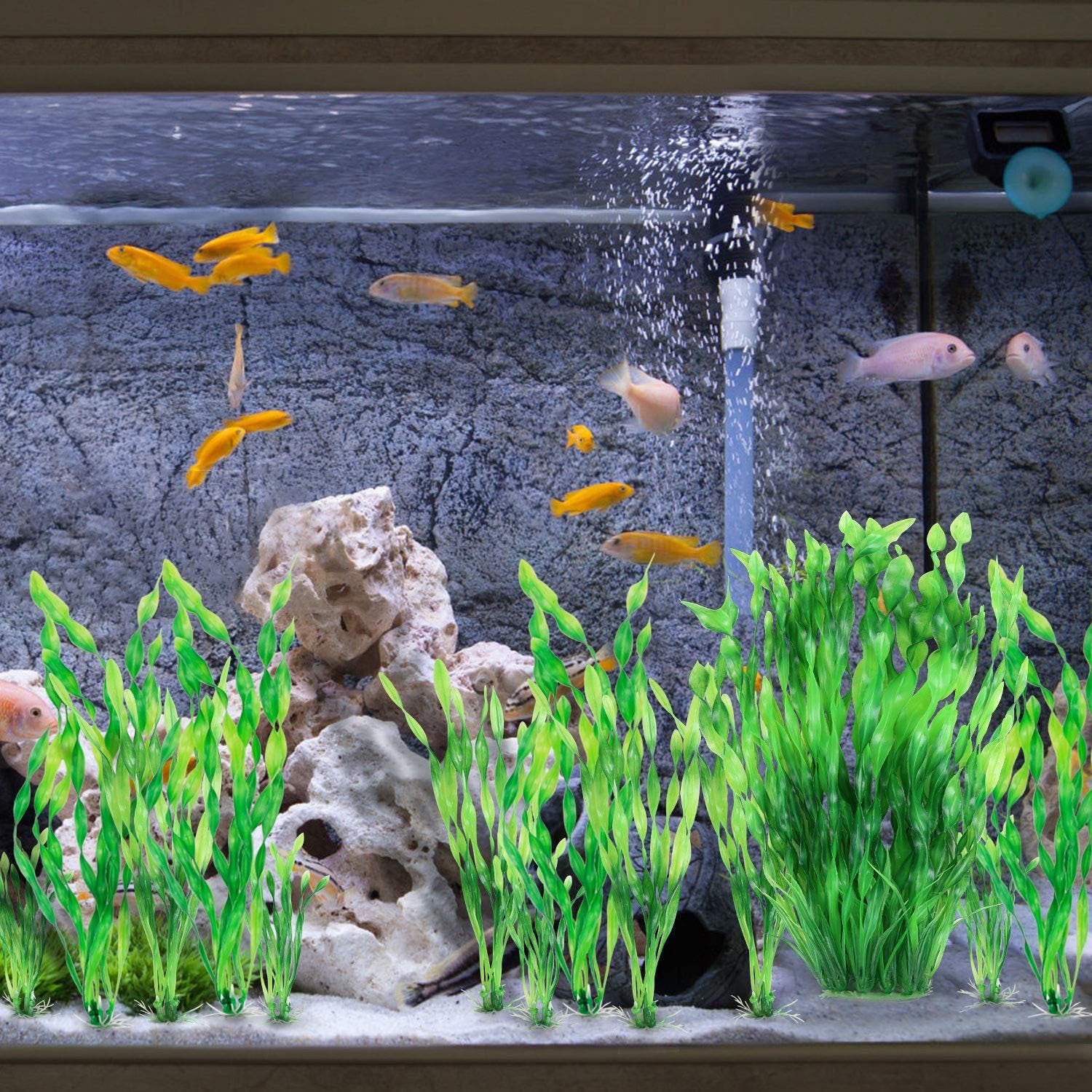 13-Pack Artificial Aquarium Plants - Green Plastic Seaweed for Fish Tanks