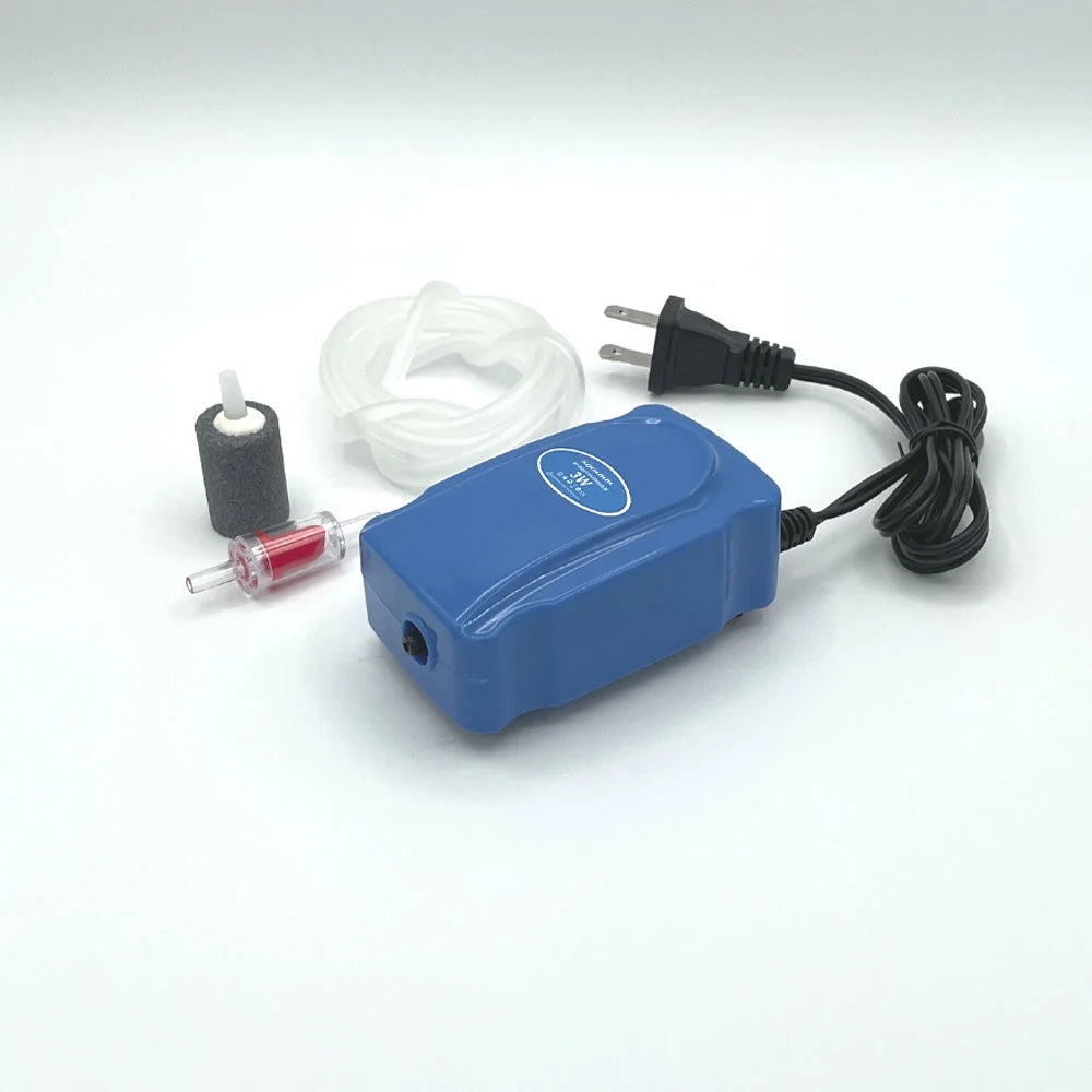 Aquarium Air Pump for 5-20 Gallon Fish Tank, 3W 48GPH Oxygen Aerator for Sponge Filter with Air Stone, Airline Tubing, Check Valve, Hydroponic Air Bubbler Pump