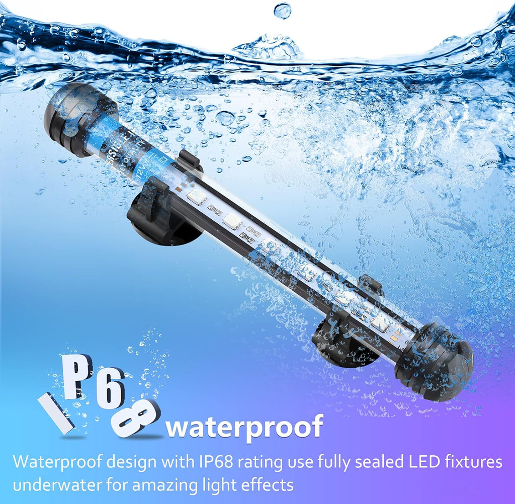 Fish Tank Light Full Spectrum RGB Aquarium Light IP68 Waterproof with Remote Control and 3 Timer Modes LED Fish Tank Lights Memory Submersible Light 7 Inch