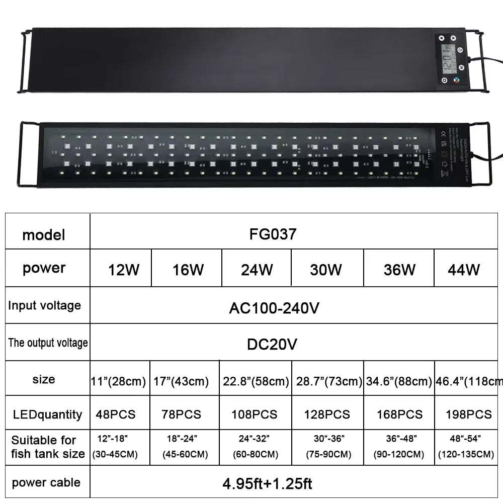 24/7 Lighting Aquarium LED Light Full Spectrum Extendable Timer Adjustable Brightness Fish Tank Light Aquariums Decoration Lamp