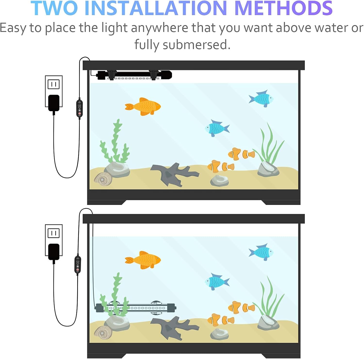 Fish Tank Light Full Spectrum RGB Aquarium Light IP68 Waterproof with Remote Control and 3 Timer Modes LED Fish Tank Lights Memory Submersible Light 7 Inch