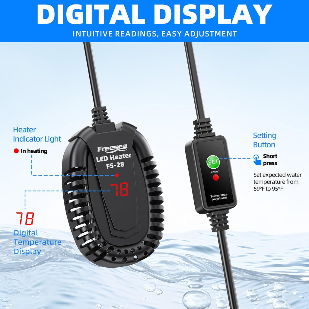 50W Submersible Aquarium Heater with Adjustable Temperature Controller for Betta, Saltwater, and Freshwater Tanks (1-10 Gallon)