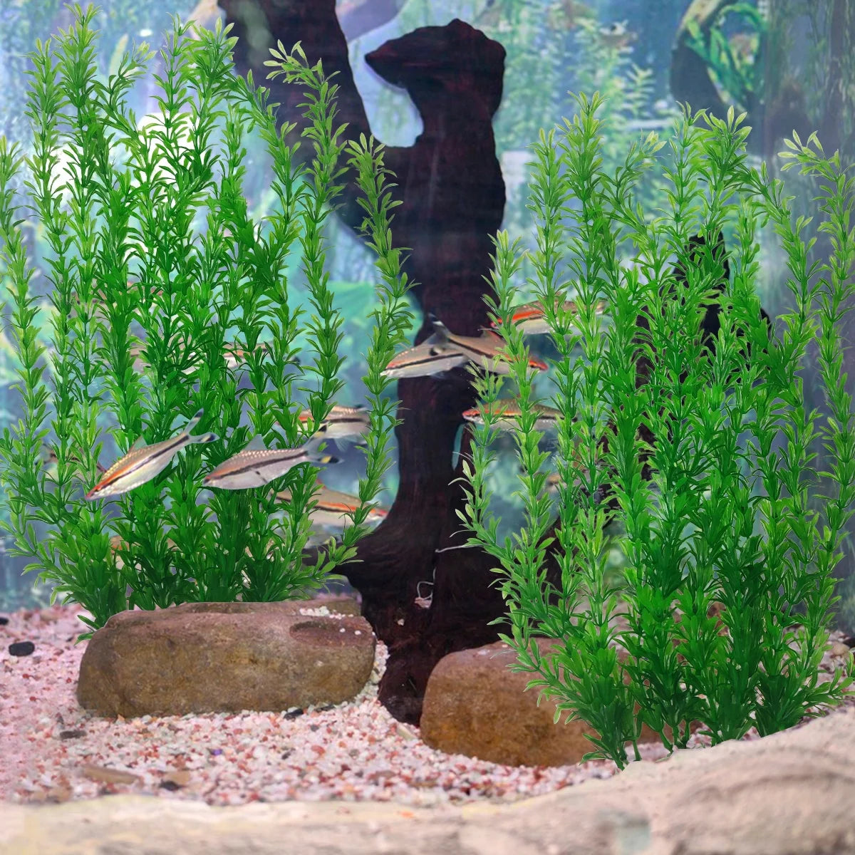 Aquarium Decor, Tall Aquarium Plastic Plants ,21 Inches Artificial Water Fake Plant Used for Fish Tank Decorations 2Pcs