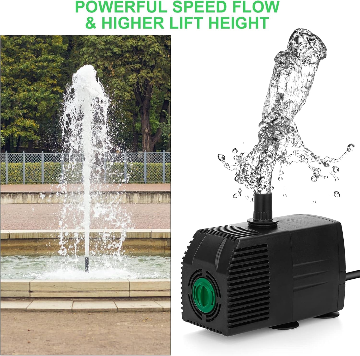 Submersible Water Pump, 200GPH Aquarium Pump with Pre-Filter Screen, Adjustable Fountain Pump with 3 Nozzles and 6Ft Power Cord for Fish Tank, Pond,Hydroponics, Outdoor Waterfall 800L/H,12W