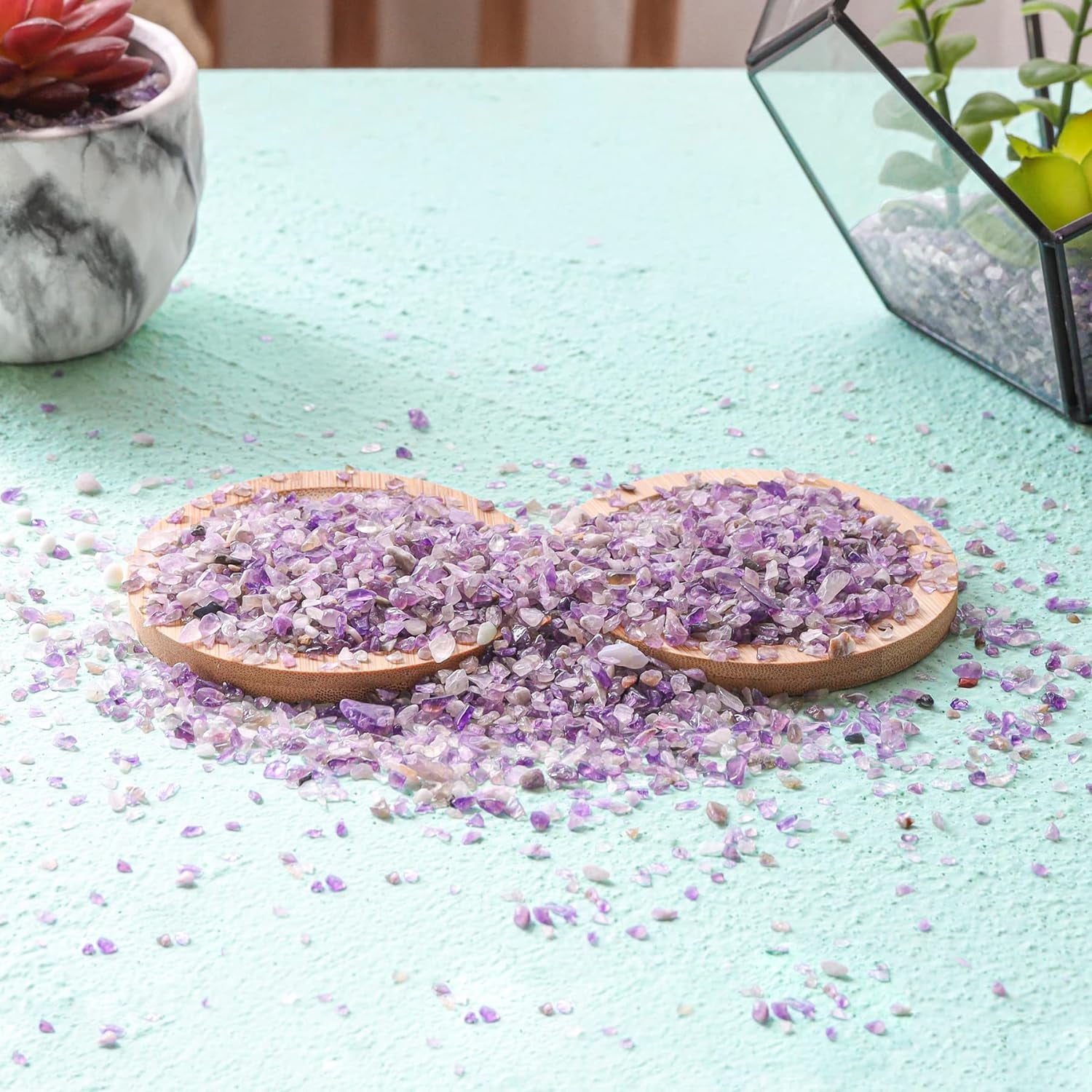 Tumbled Crystal Quartz Chips - 1 LB, Irregular Shaped Healing Stones for DIY Projects, Potted Plants, Resin Art, Vase Fillers, and Aquarium Gravel (Amethyst)