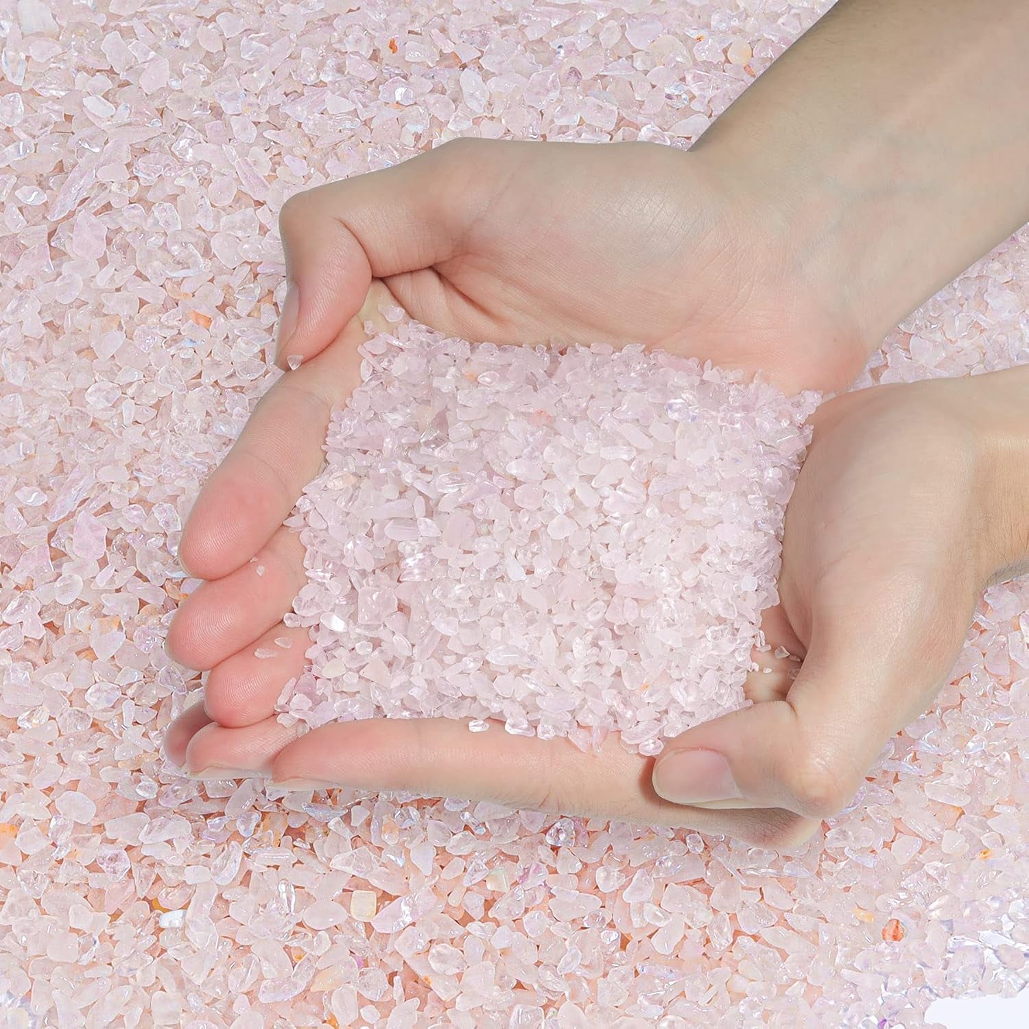 Tumbled Crystal Quartz Chips - 1 LB Irregular Shaped Healing Stones for Potted Plants, Resin Art, Vase Fillers, and Aquarium Gravel (Light Rose)