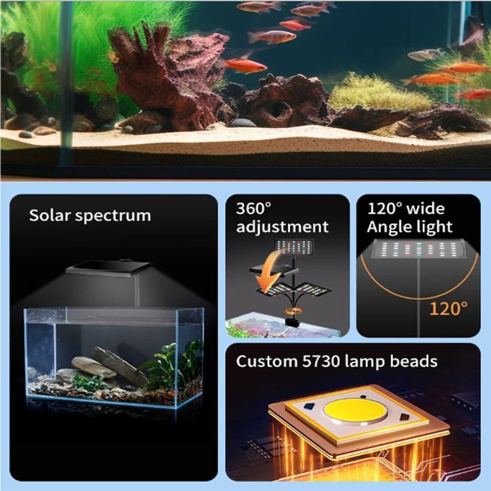 LED Aquarium Light,Full Spectrum Aquarium Plant Light,Clip on Freshwater Planted Light for Aquarium Plant Growth,Dimmable Nano Refugium Tank Light,Adjustable Timer/Brightness, IP68
