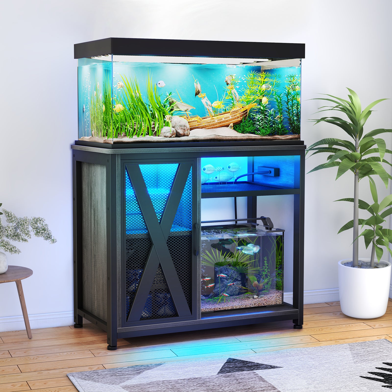 50 Gallon Aquarium Stand with Storage &Charging Station LED Fish Tank Stand