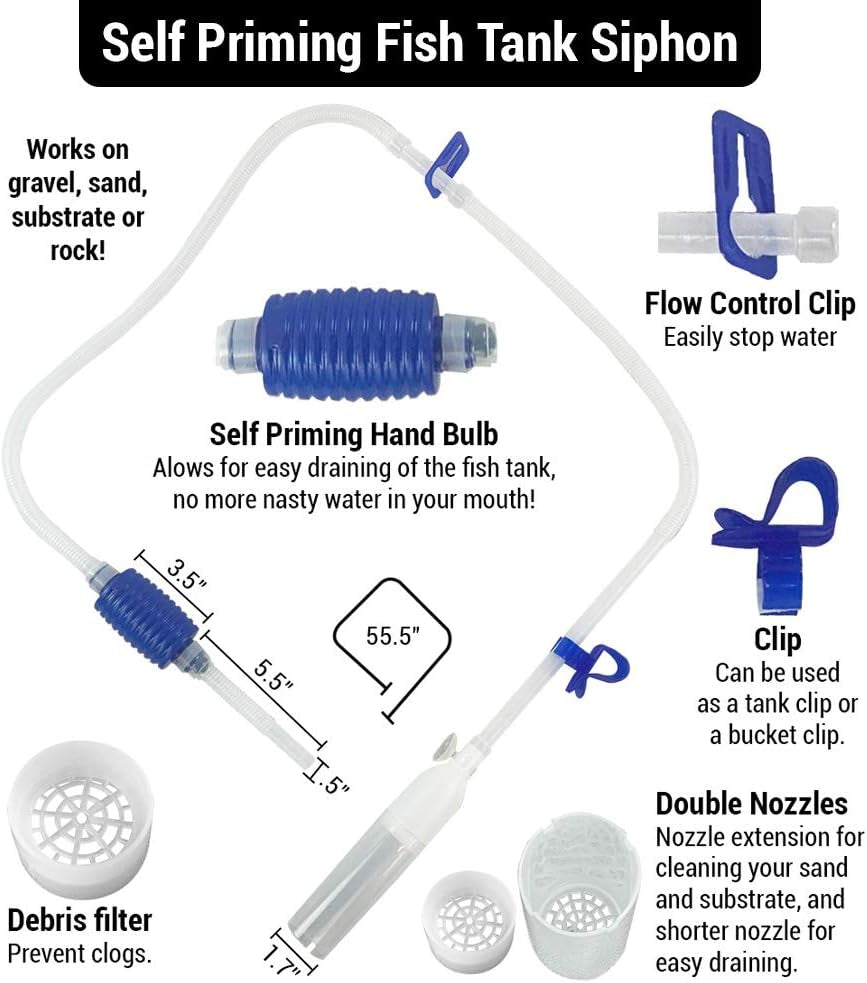 Fish Tank Cleaner/Fish Tank Accessories - Comes W/Gravel Vacuum for Aquarium, Fish Net, Magnet Brush & Algae Scraper - BPA Free Aquarium Supplies & Aquarium Cleaning Tools (3 in 1 Starter Kit)