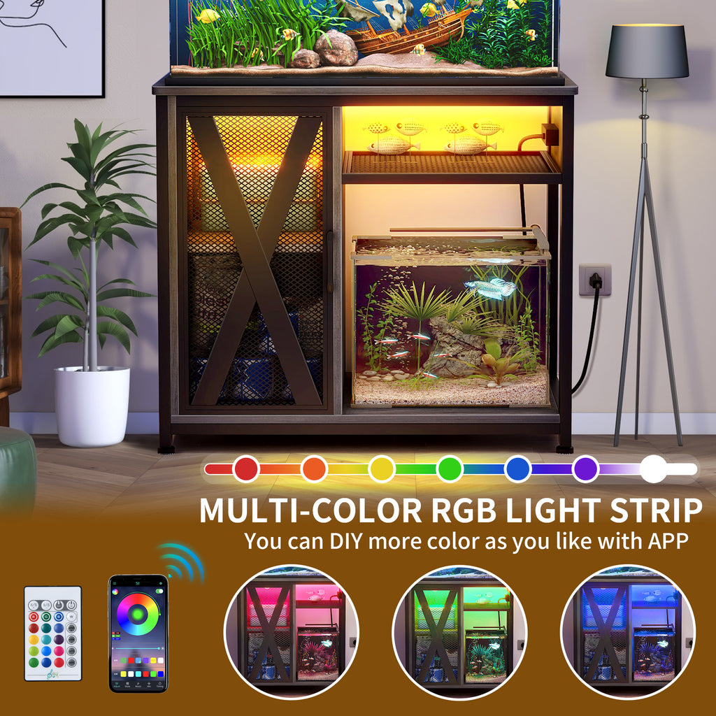 50 Gallon Aquarium Stand with Storage &Charging Station LED Fish Tank Stand