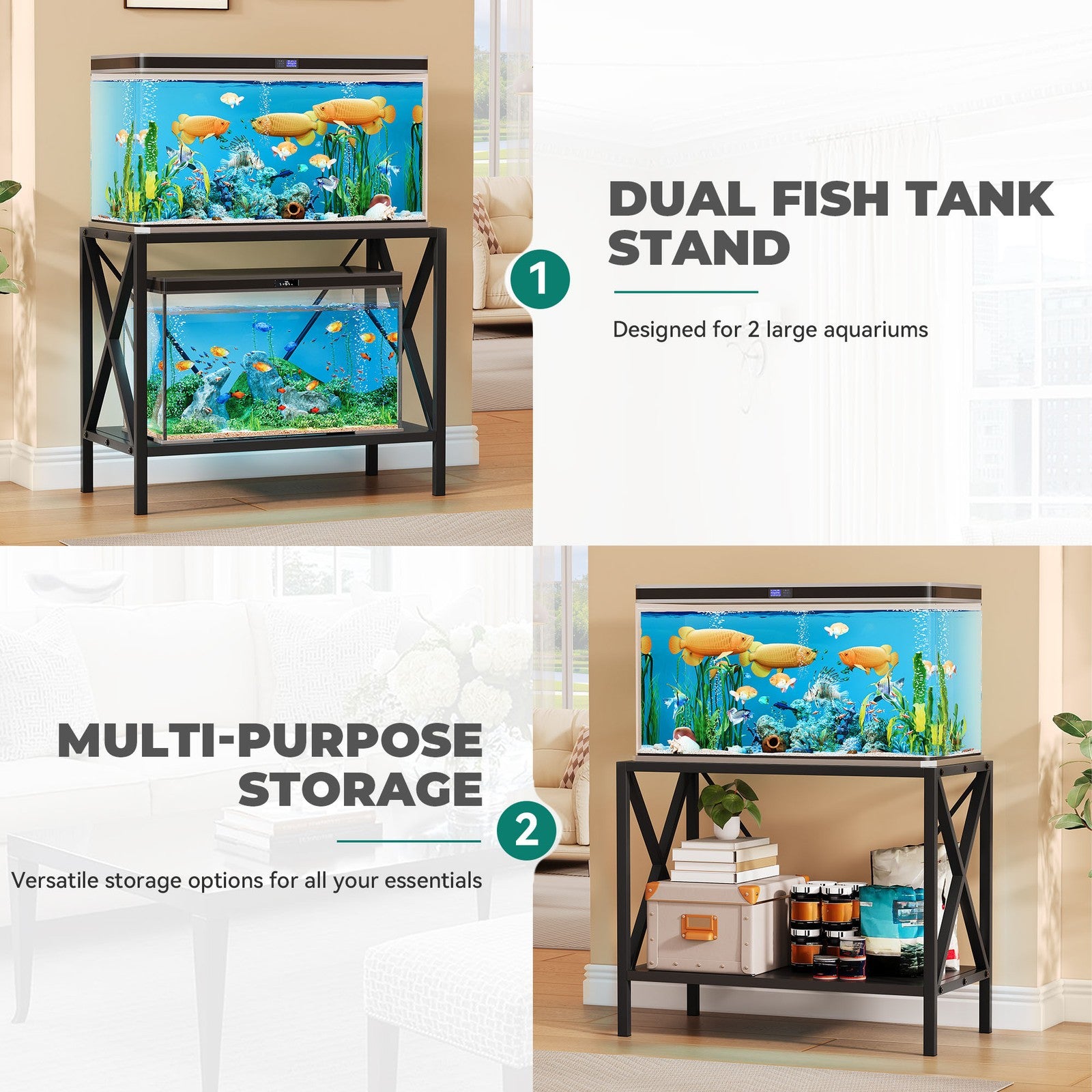 X-Shape 40 Gallon Fish Tank Stand 500Lbs Capacity for Metal Aquarium Stand