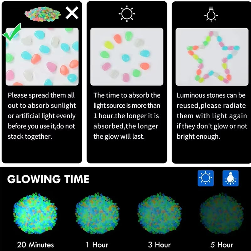 100Pcs Colorful Glowing Rocks for Aquarium Decoration Glow in the Dark Pebbles