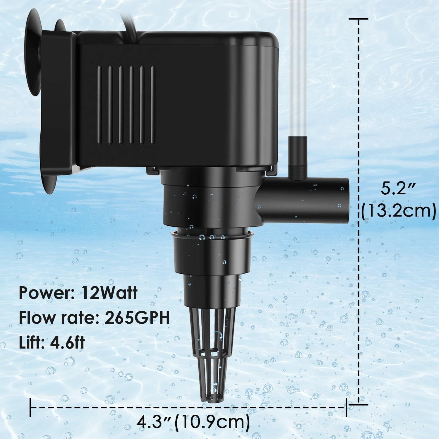 Aquarium Powerhead Pump Circulating Water Pump 265 GPH for 60-80 Gallon Aquariums with Aerating Features