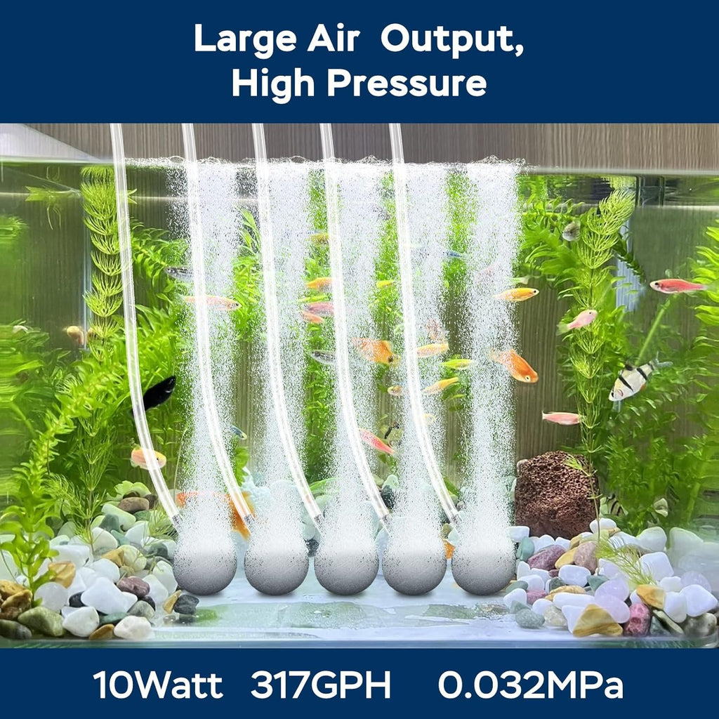 Aquarium Air Pump Super Quiet Fish Tank Air Pump, 6W/10W 190Gph/317Gphaquarium Bubbler Hydroponics Air Pump Oxygen Pump Pond Aerator