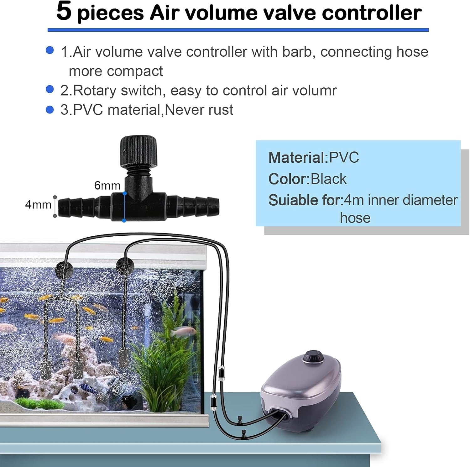 32.8 Feet Aquarium Airline Tubing Hose 10 Air Stone for Fish Tank 10 Aquarium One Way Air Check Value for Fish Tank 10 Aquarium Suction Cups 5 Each Aquarium Air Controller and I T Hose Connectors