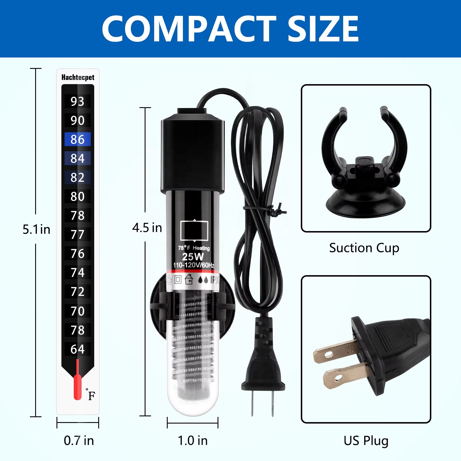 FREESEA 25W Submersible Heater for Aquariums Preset Temperature 1-5 Gallon Freshwater/Saltwater Fish Tank Small Size Free