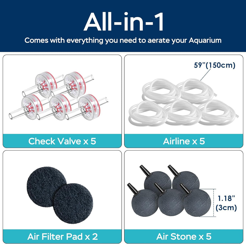 Aquarium Air Pump Super Quiet Fish Tank Air Pump, 6W/10W 190Gph/317Gphaquarium Bubbler Hydroponics Air Pump Oxygen Pump Pond Aerator