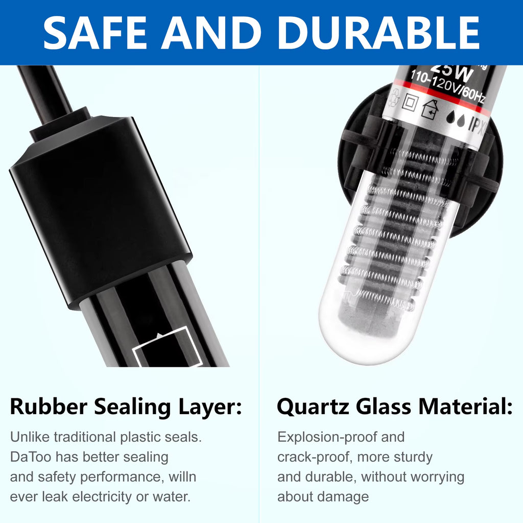 FREESEA 25W Submersible Heater for Aquariums Preset Temperature 1-5 Gallon Freshwater/Saltwater Fish Tank Small Size Free