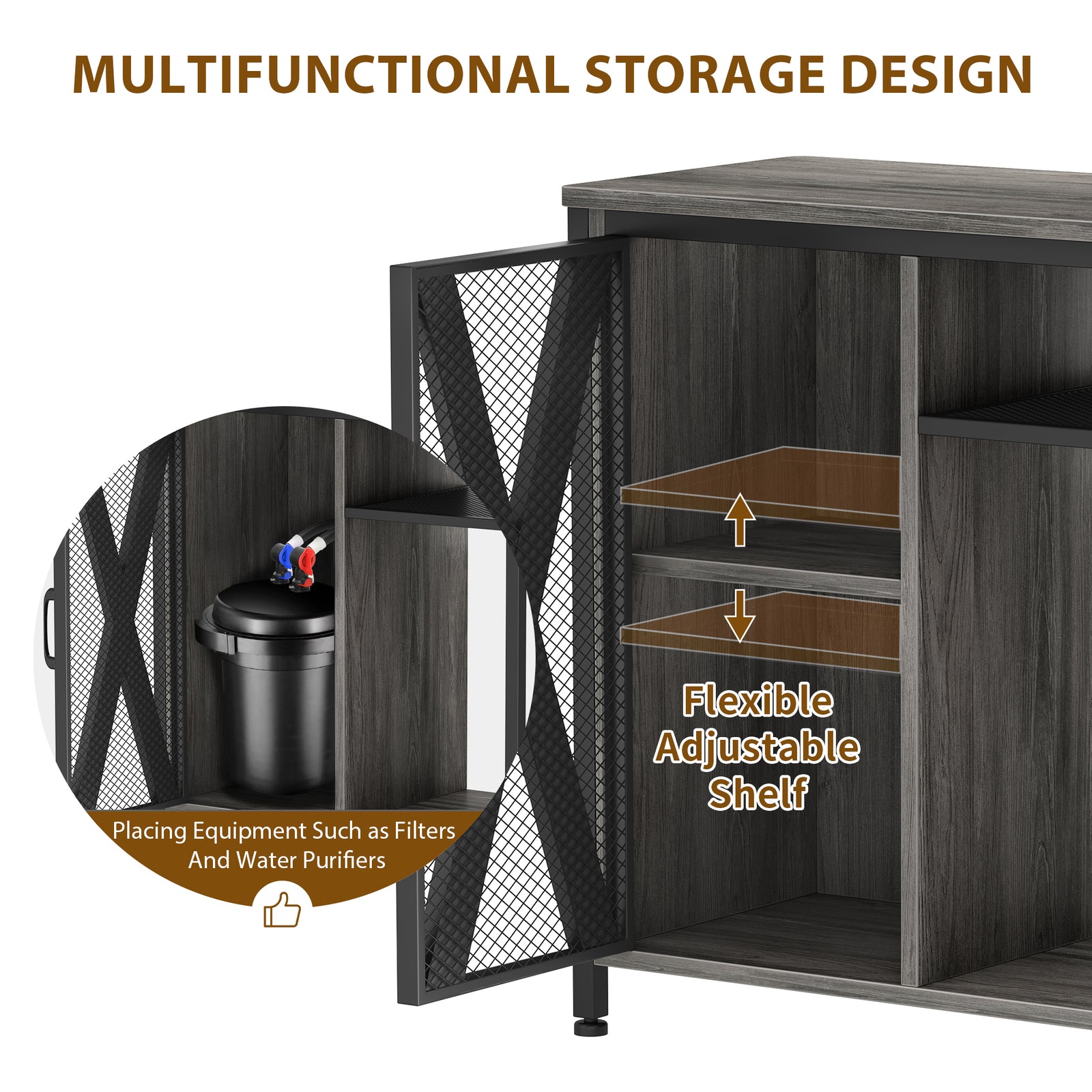 50 Gallon Aquarium Stand with Storage &Charging Station LED Fish Tank Stand