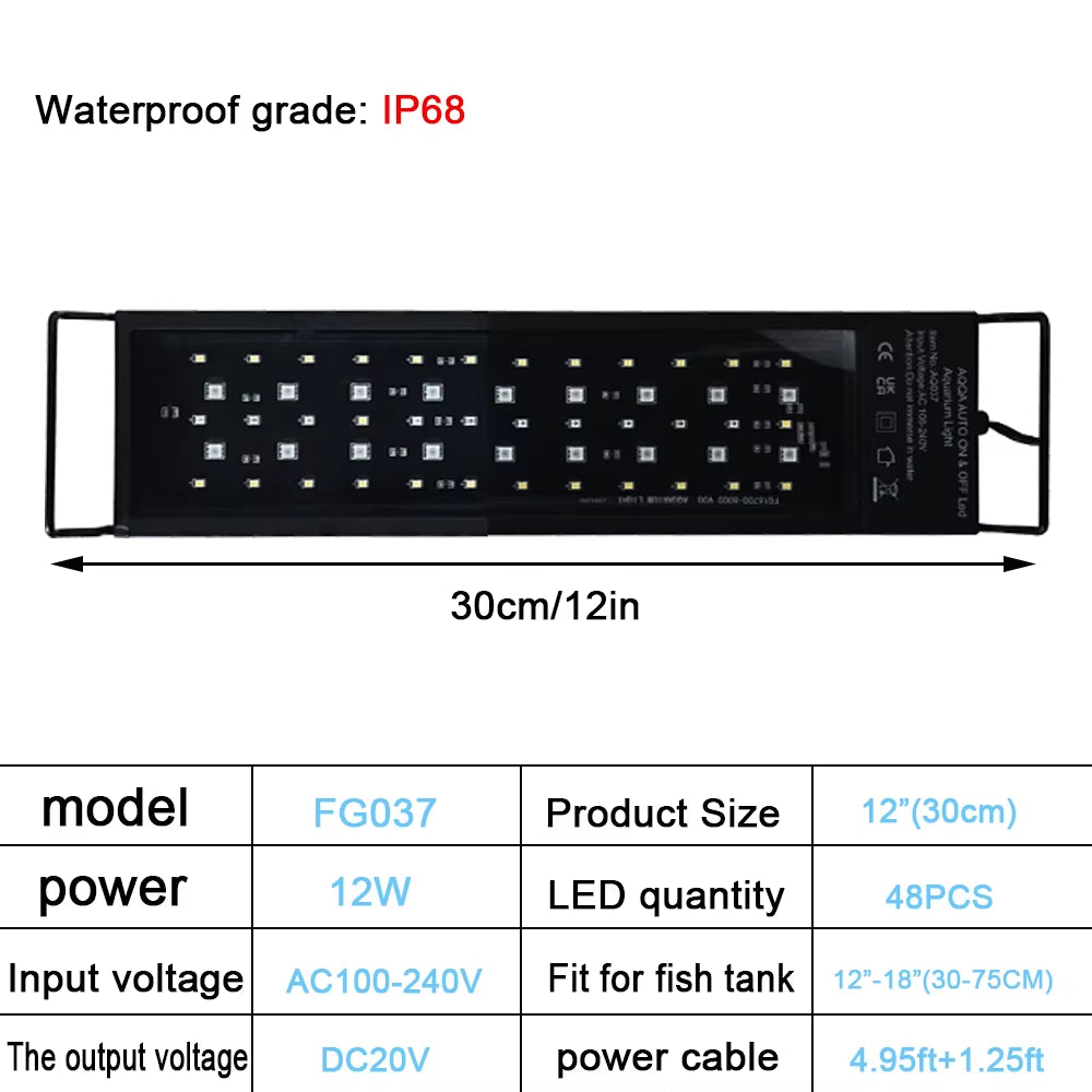 24/7 Lighting Aquarium LED Light Full Spectrum Extendable Timer Adjustable Brightness Fish Tank Light Aquariums Decoration Lamp