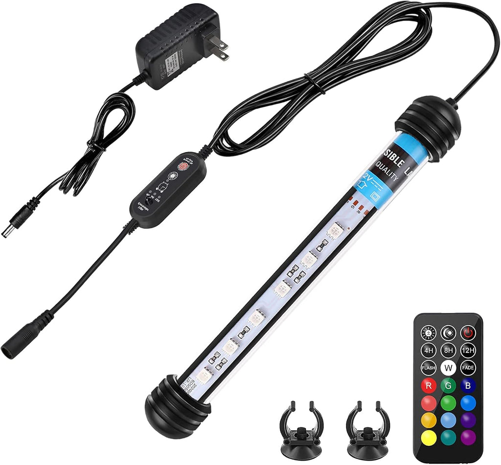 Fish Tank Light Full Spectrum RGB Aquarium Light IP68 Waterproof with Remote Control and 3 Timer Modes LED Fish Tank Lights Memory Submersible Light 7 Inch