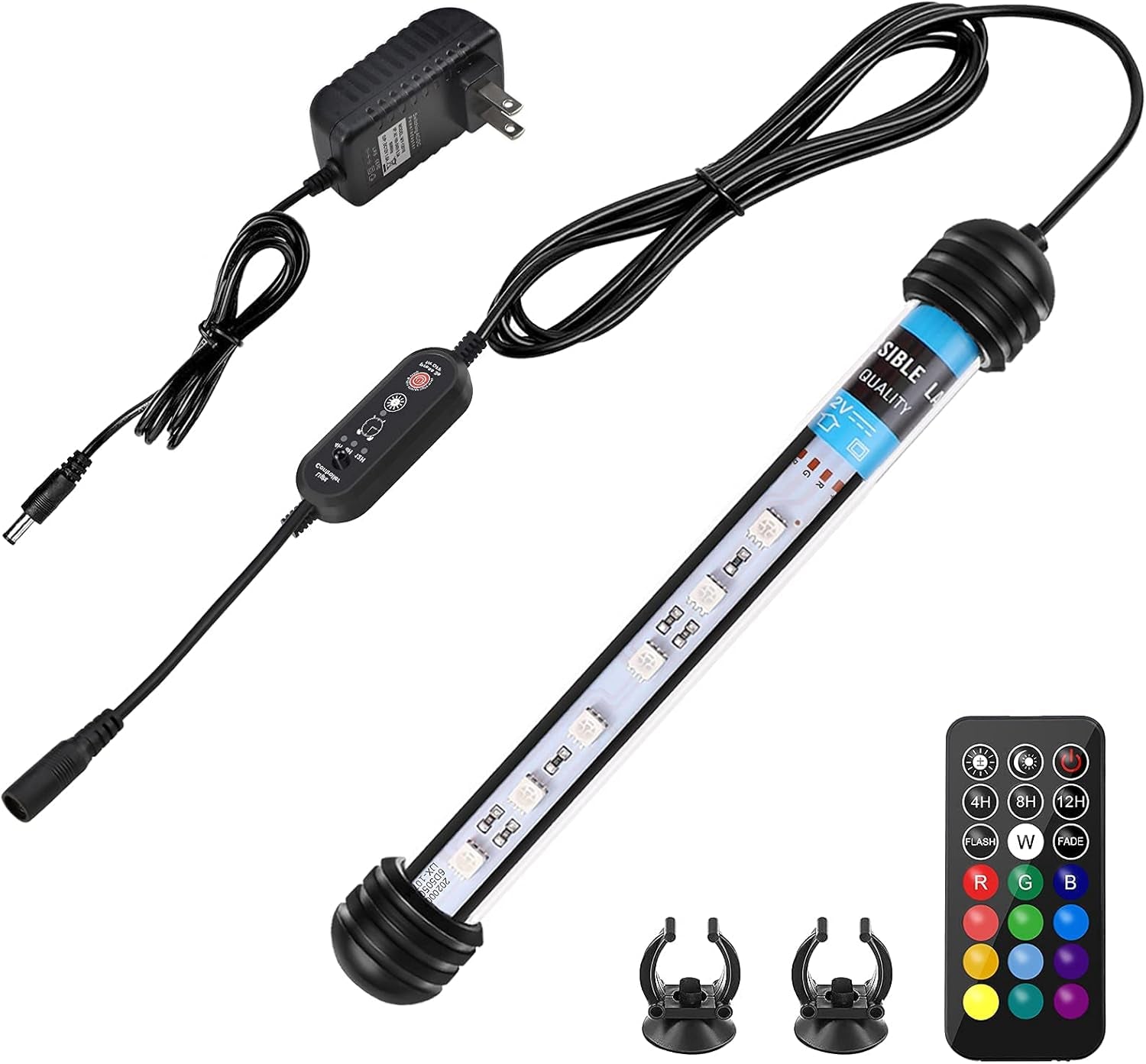 Fish Tank Light Full Spectrum RGB Aquarium Light IP68 Waterproof with Remote Control and 3 Timer Modes LED Fish Tank Lights Memory Submersible Light 7 Inch