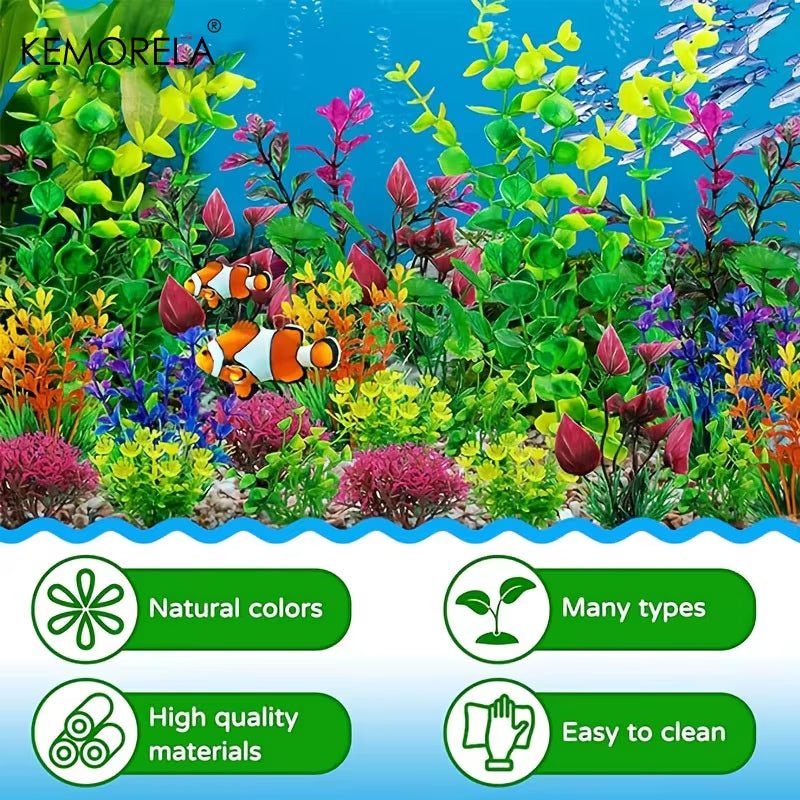 KEMORELA 25/26Pcs Artificial Plants Fish Tank Decorative Aquarium Decoration Colorful Plastic for Indoor Fish Tank Decorative