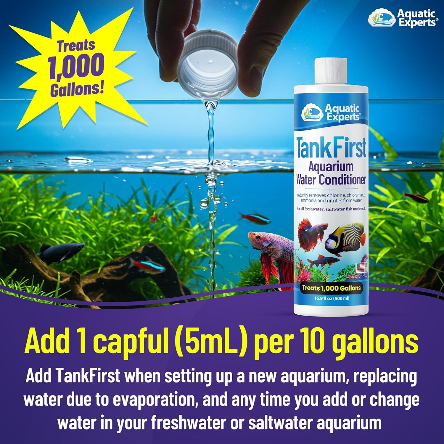 Tankfirst Complete Aquarium Water Conditioner - Effective Chlorine, Chloramines Removal, and Ammonia Detoxification for Fish Tanks (500 mL)