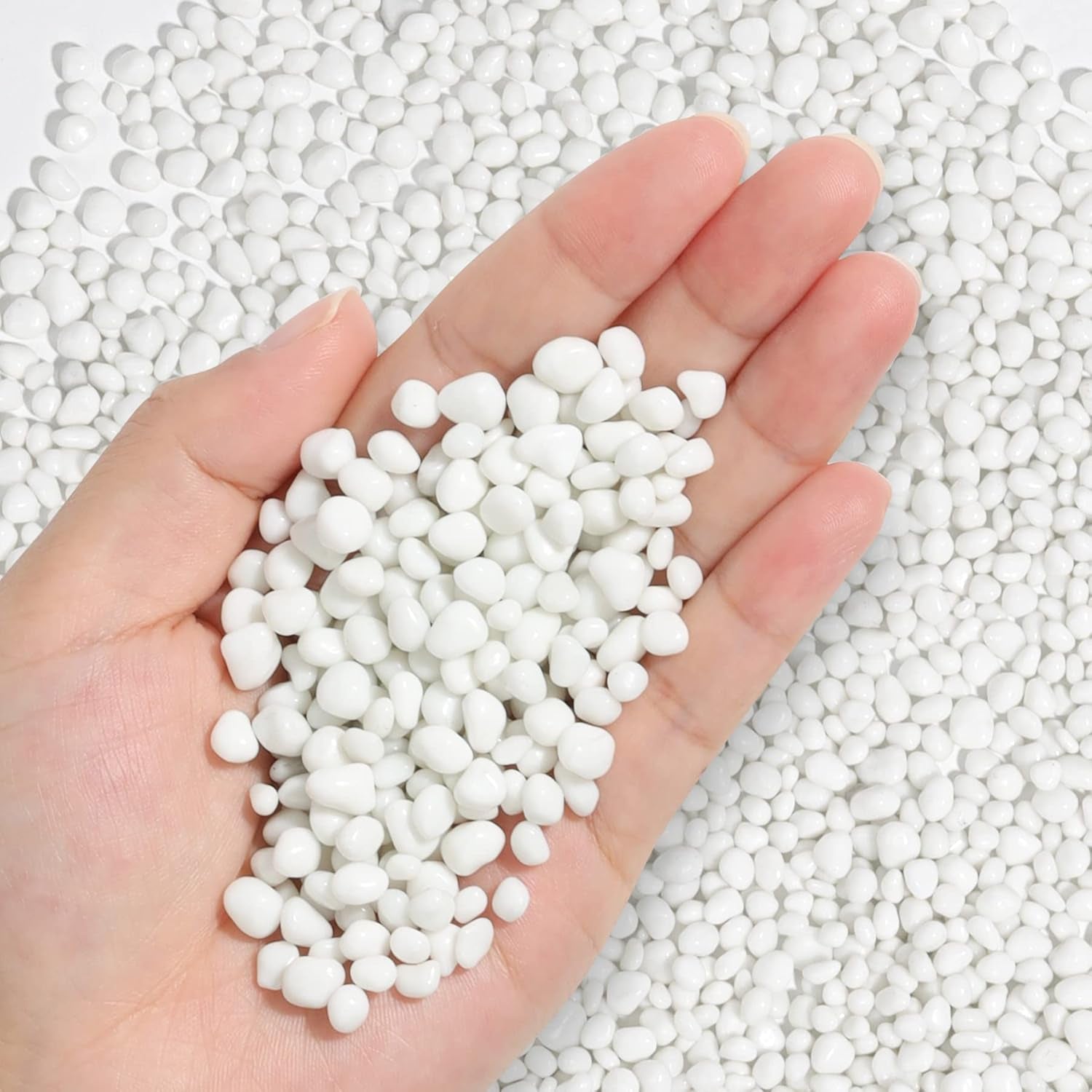 Natural Tumbled White Gravel Stones - 1 LB Irregular Shaped Pebbles for Potted Plants, Bonsai, Vases, and Aquarium Decoration