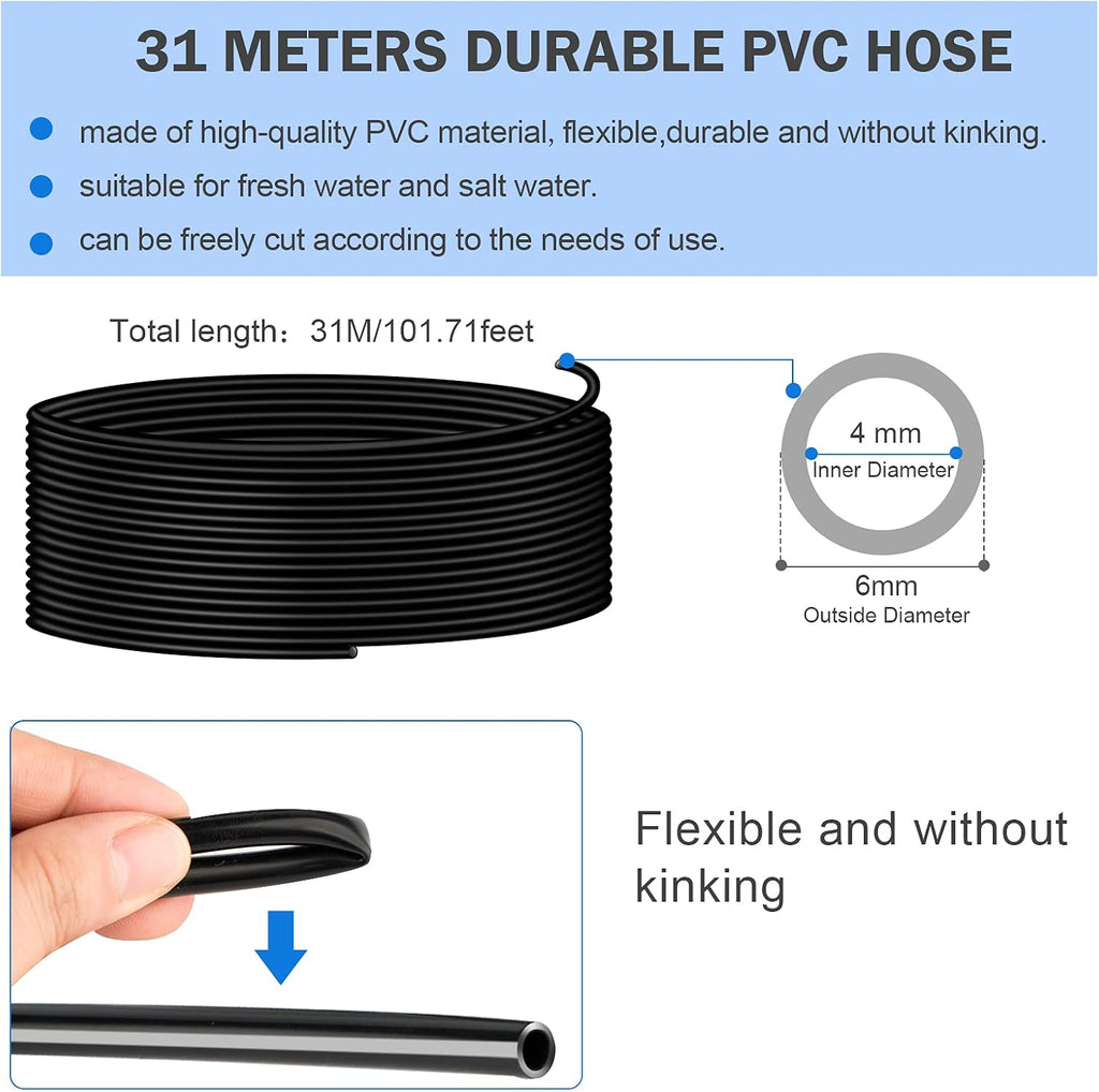 Aquarium Air Pump Accessories Set-9.84/26.25/101.71 Feet Aquarium Airline Tubing Hose,Check Valves,Air Stones and Connectors of I,L,T Shape (101.71Feet Hose 12Stone 12Check Valve 18Connector)
