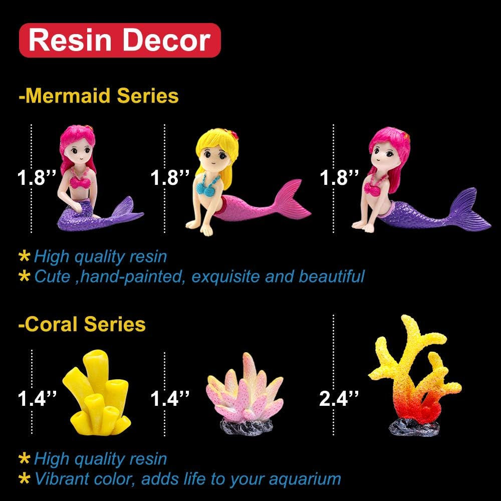 Aquarium Decorative Theme Set - Plastic Plants, Fish Cave, Castle, Mermaid, Pirate Ship, Egyptian Pyramid, Shipwreck Hideouts and Accessories