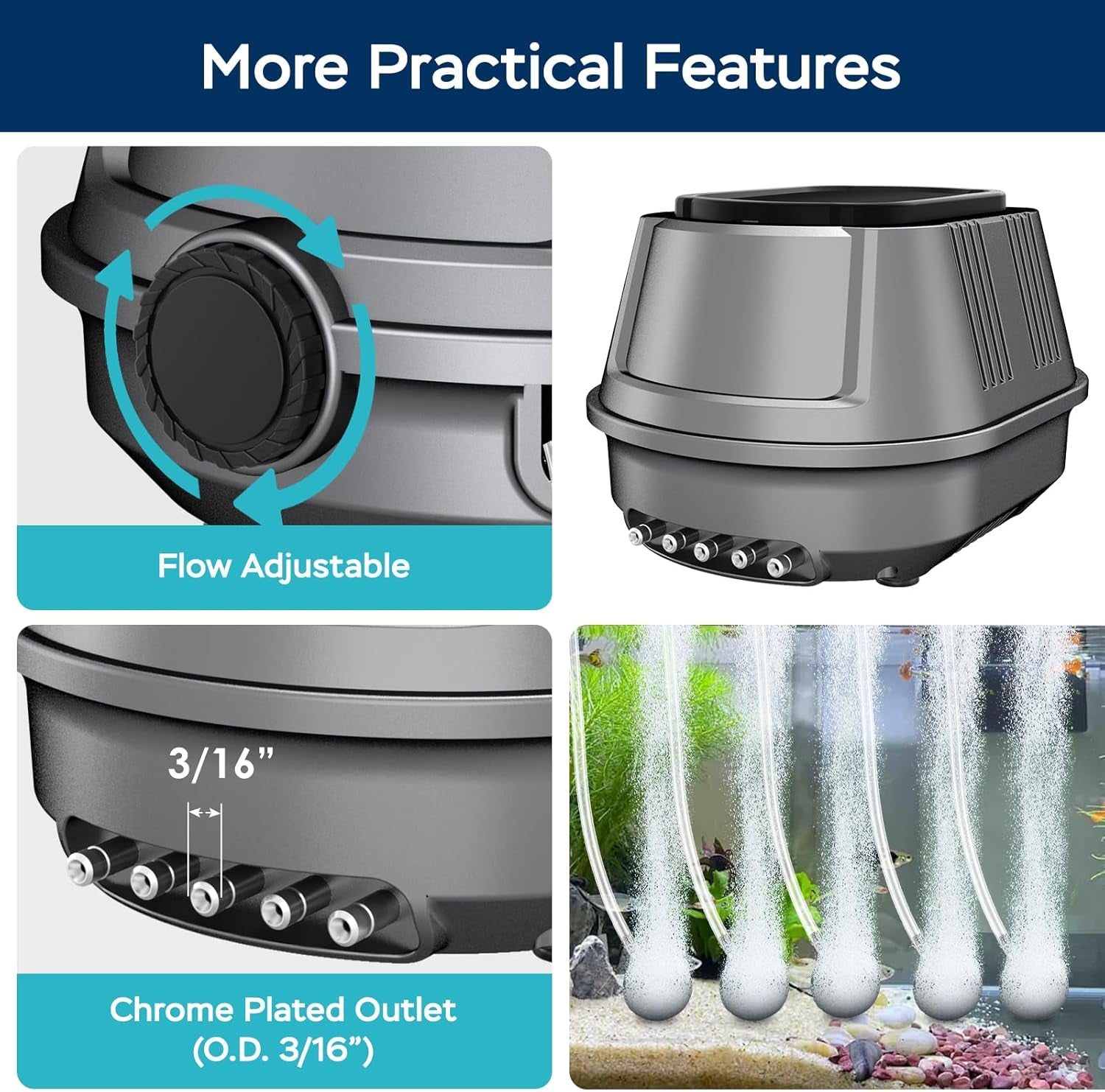 Aquarium Air Pump Super Quiet Fish Tank Air Pump, 6W/10W 190Gph/317Gphaquarium Bubbler Hydroponics Air Pump Oxygen Pump Pond Aerator