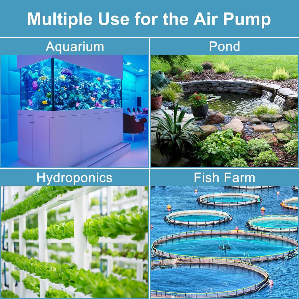 Quiet Aquarium Air Pump 200/317/475GPH High Pressure Commercial Air Pump Pond Aerator Bubbler Hydroponics Air Pump Oxygen Pump