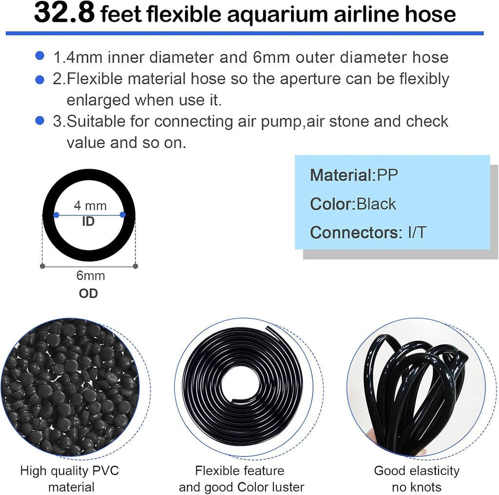 32.8 Feet Aquarium Airline Tubing Hose 10 Air Stone for Fish Tank 10 Aquarium One Way Air Check Value for Fish Tank 10 Aquarium Suction Cups 5 Each Aquarium Air Controller and I T Hose Connectors