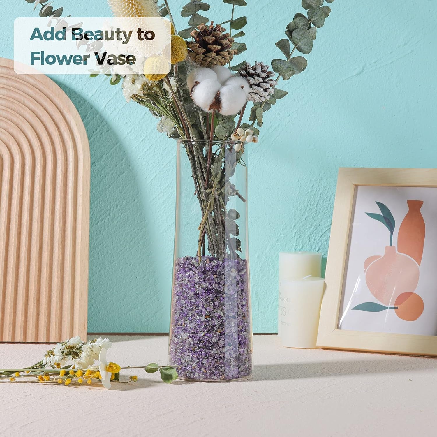 Tumbled Crystal Quartz Chips - 1 LB, Irregular Shaped Healing Stones for DIY Projects, Potted Plants, Resin Art, Vase Fillers, and Aquarium Gravel (Amethyst)