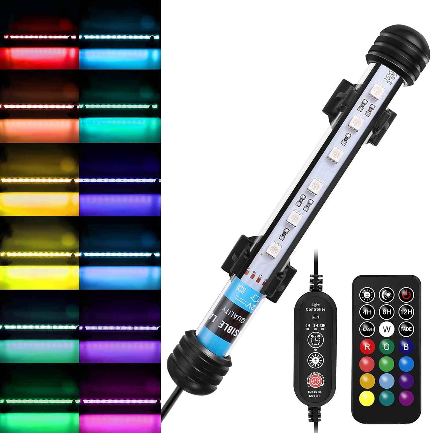 Fish Tank Light Full Spectrum RGB Aquarium Light IP68 Waterproof with Remote Control and 3 Timer Modes LED Fish Tank Lights Memory Submersible Light 7 Inch