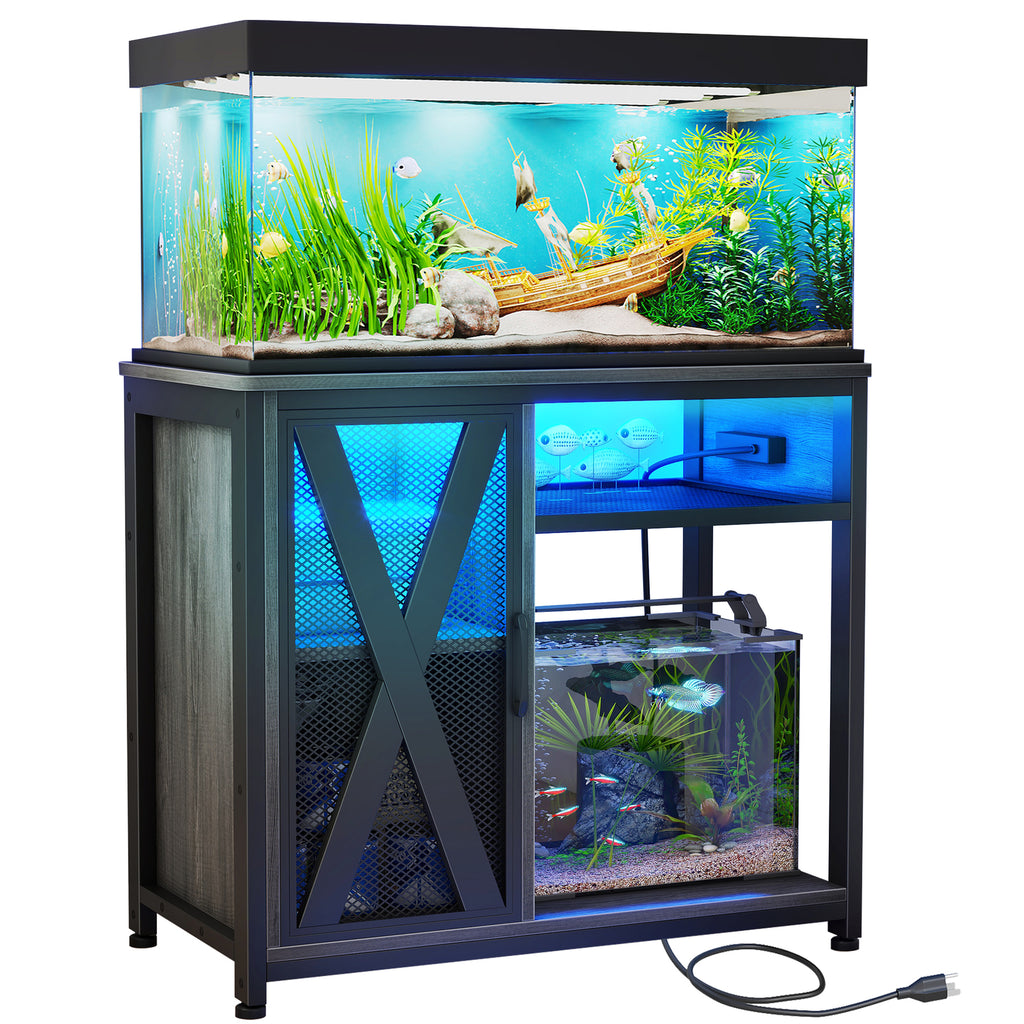 50 Gallon Aquarium Stand with Storage &Charging Station LED Fish Tank Stand