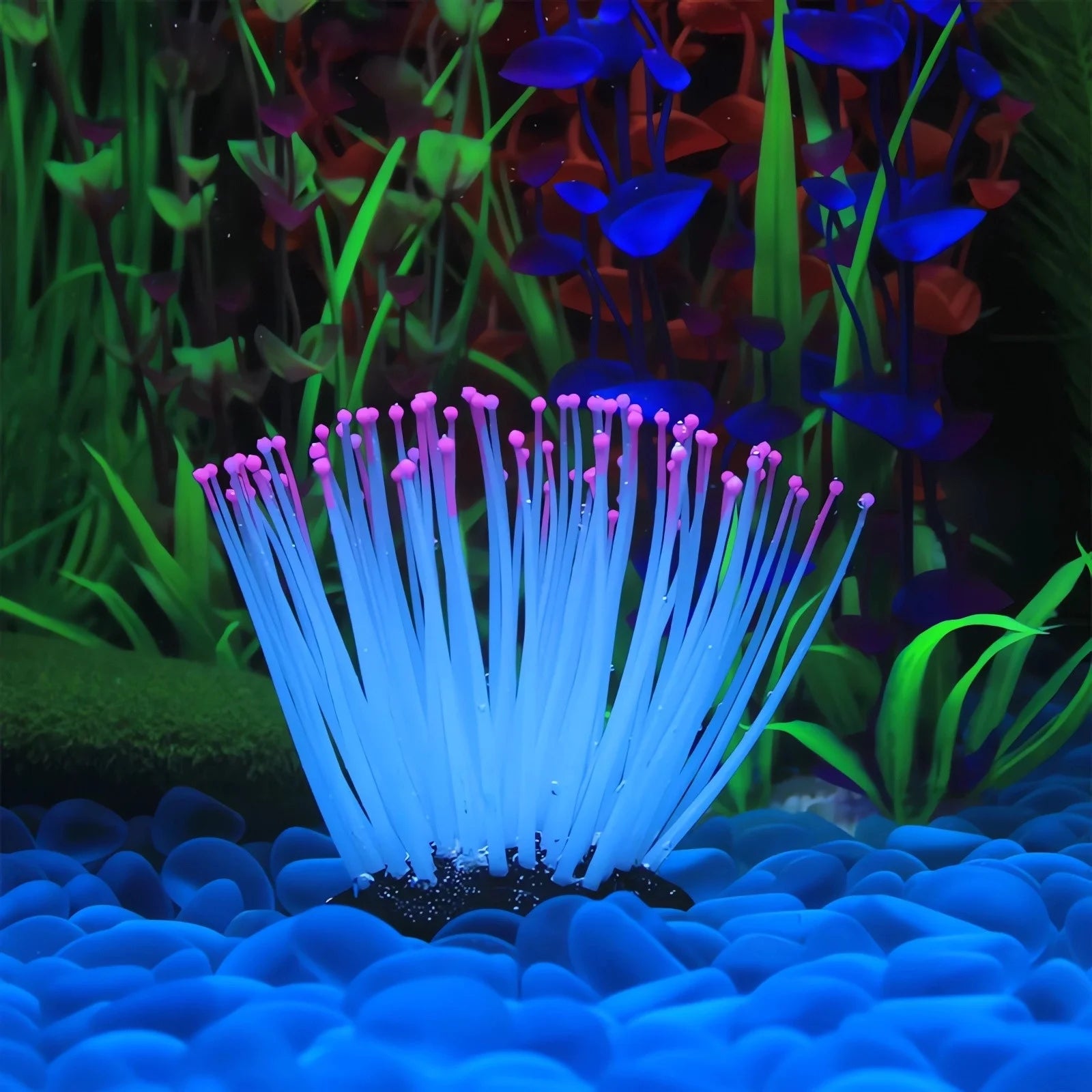 Simulation Silicone Luminous Sea Anemone Ornament Artificial Coral Plant Simulation Sea Anemone for Aquarium Fish Decoration with Suction Cup(Purple)