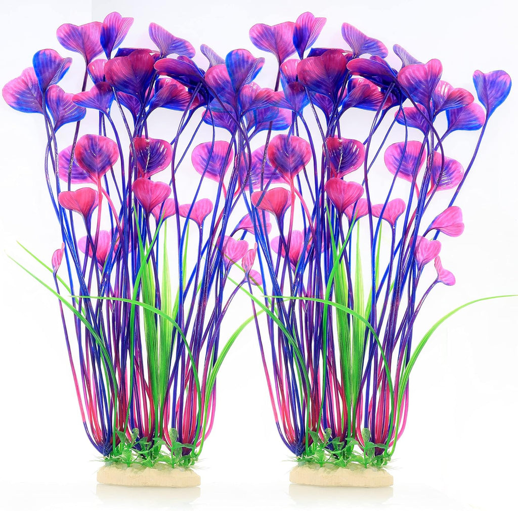 Large 16-Inch Artificial Plastic Aquarium Plants Decoration - Safe for All Fish, Set of 2 (Purple)