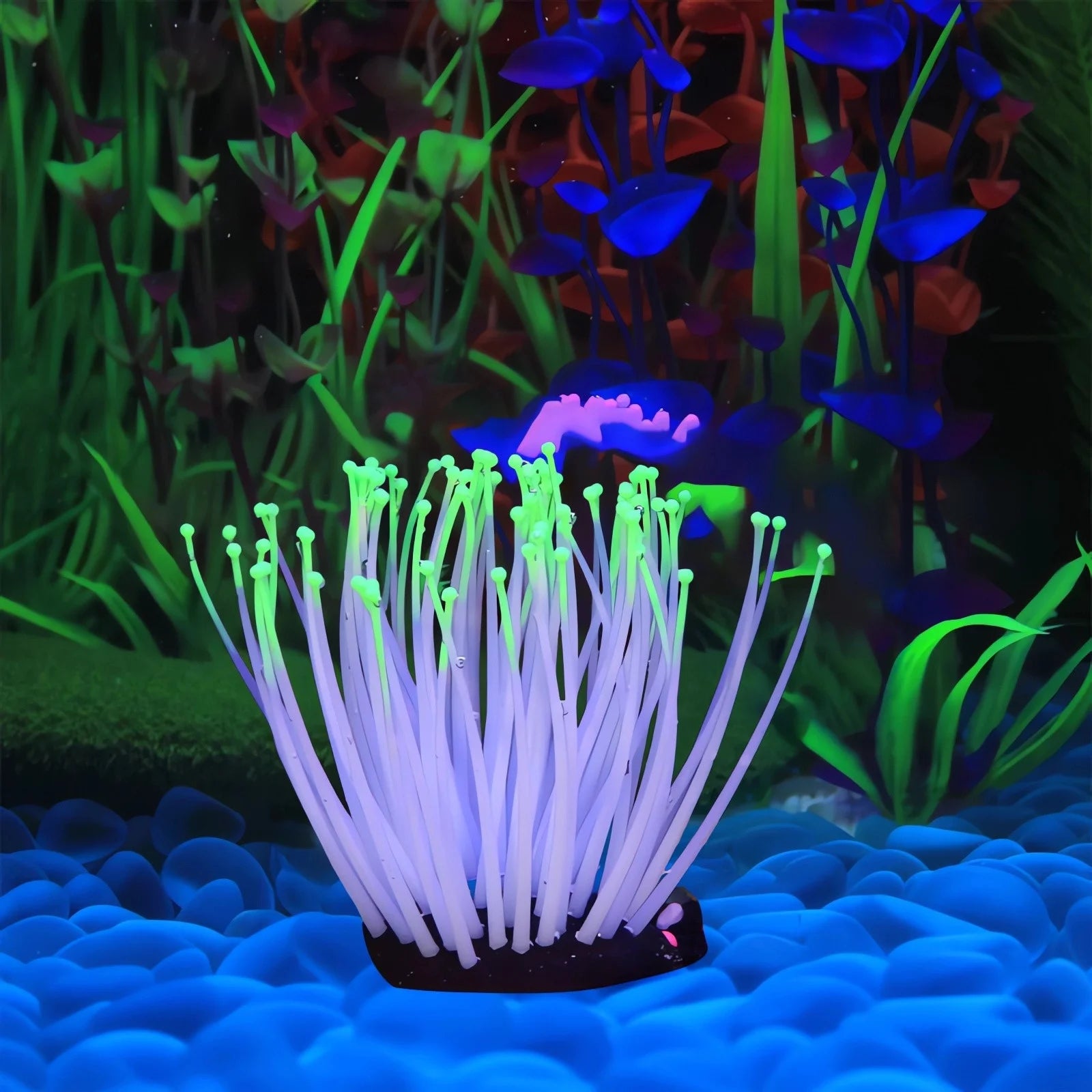 Artificial Aquarium Fish Tank Decoration, Silicone Soft Sea Anemone- Fake Sea Anemone Fish Tank Ornament Decoration Simulation Landscape (Green)
