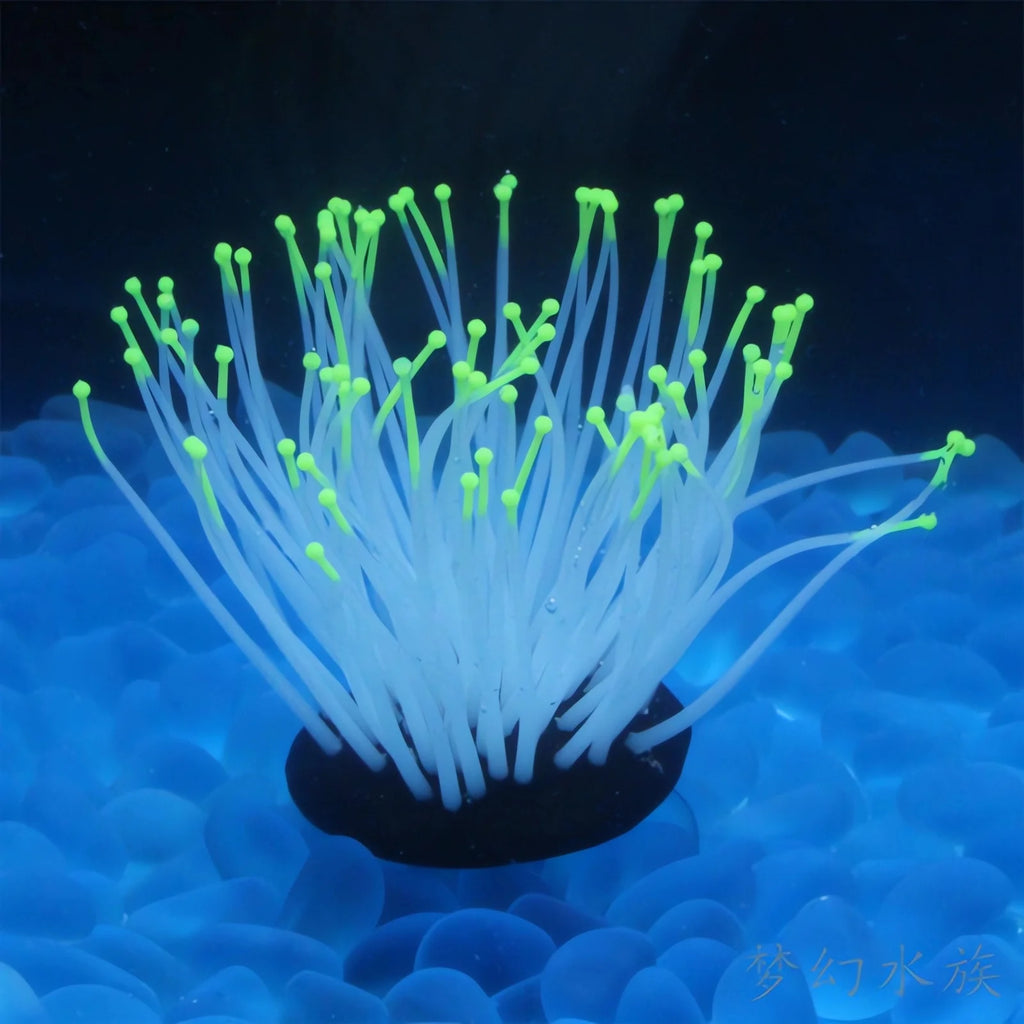 Artificial Aquarium Fish Tank Decoration, Silicone Soft Sea Anemone- Fake Sea Anemone Fish Tank Ornament Decoration Simulation Landscape (Green)