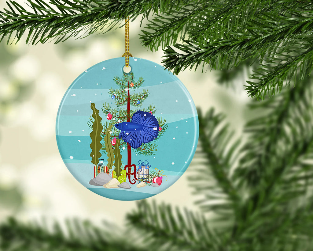 Delta Tail Betta Fish Merry Christmas Ceramic Ornament