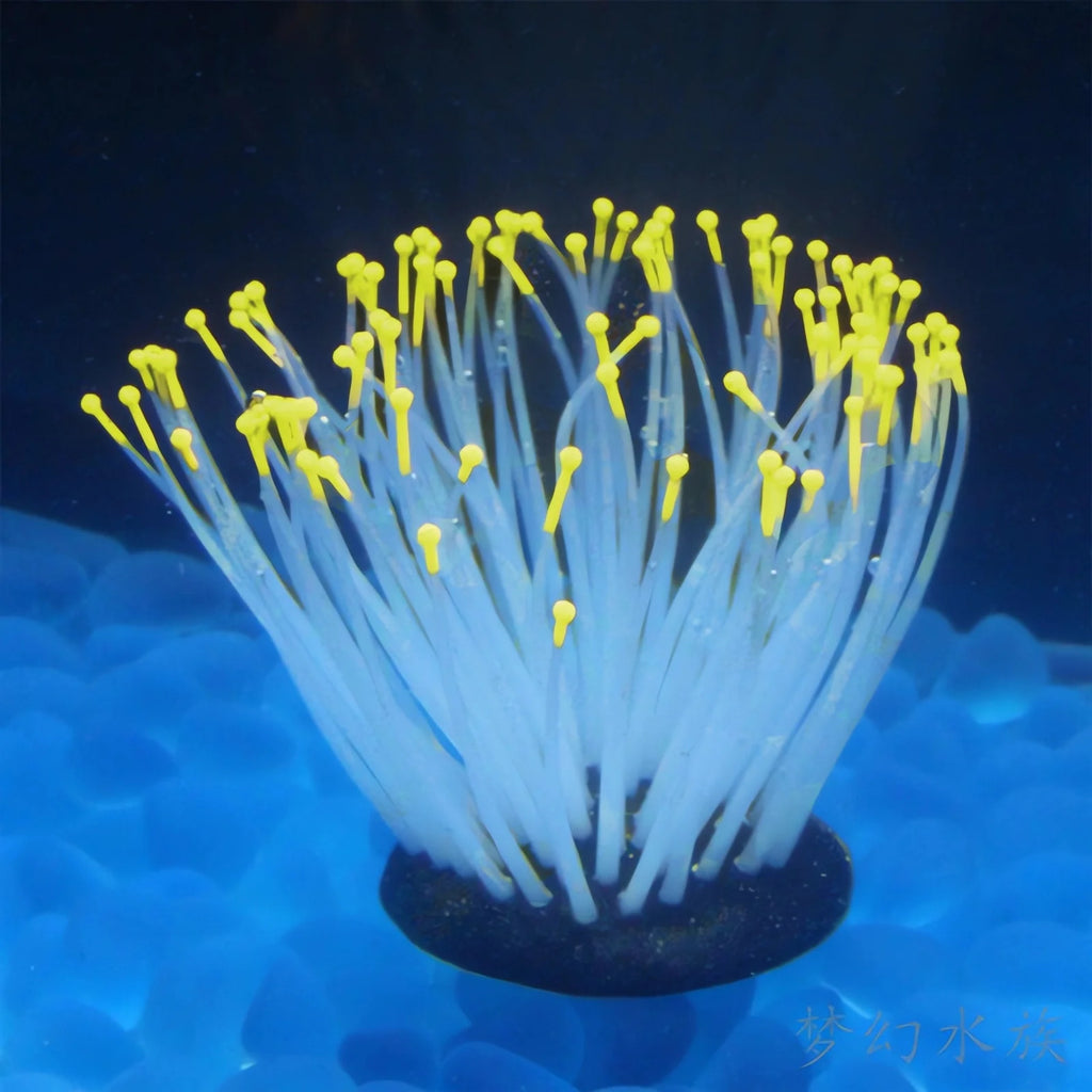 Artificial Aquarium Fish Tank Decoration, Silicone Soft Sea Anemone- Fake Sea Anemone Fish Tank Ornament Decoration Simulation Landscape (Yellow)