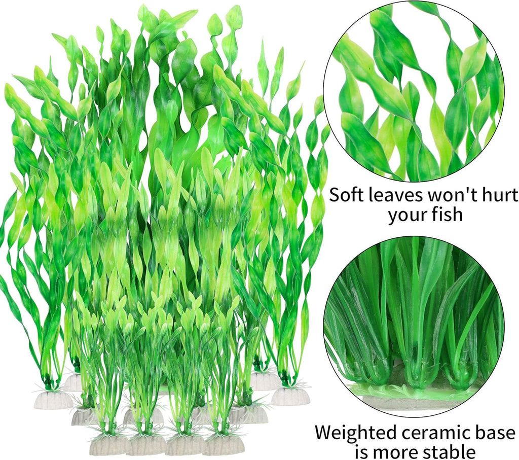 13-Pack Artificial Aquarium Plants - Green Plastic Seaweed for Fish Tanks