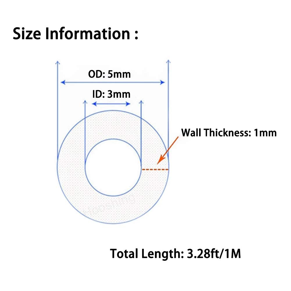 Silicone Tubing 1/8" (3Mm) ID X 5Mm OD 3.28 Ft Food Grade Flexible Pure Silicone Rubber Plastic Tube Hose for Home Brewing Winemaking Pump Transfer