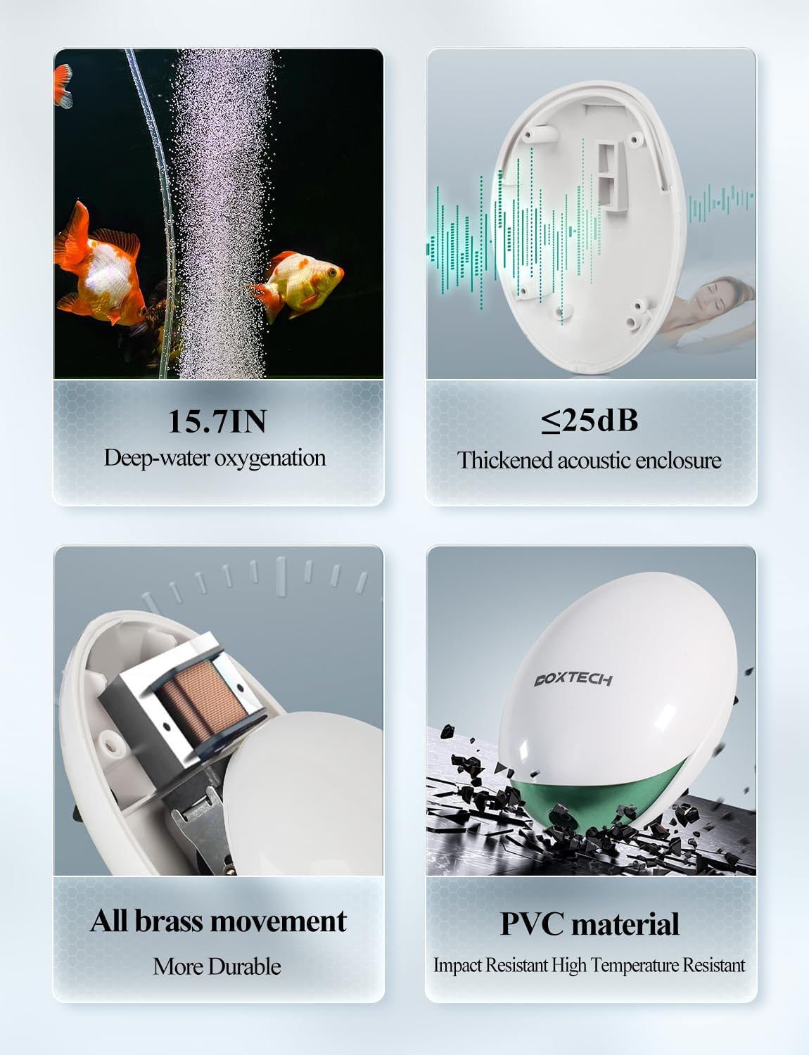 Aquarium Air Pump, Oxygen Fish Air Pump with Adjustable Air Valve, Fish Tank Air Pump with Accessories Tube, Bubble Stone and Check Valve, Tank Aerator Kit