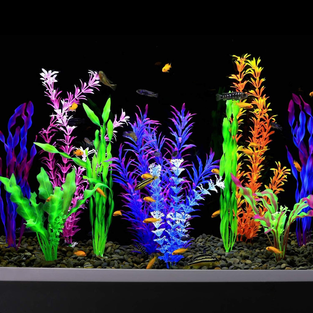 10-Pack Artificial Aquarium Plants for Decorative Fish Tank (Blue)