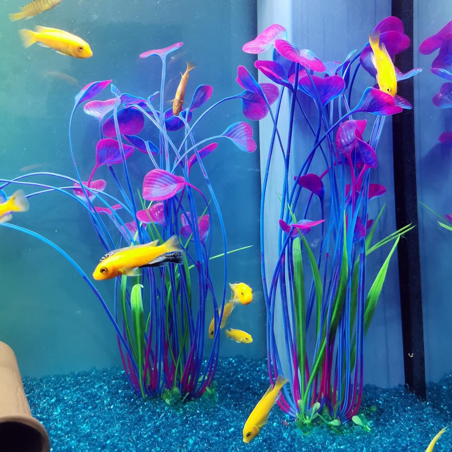 Large 16-Inch Artificial Plastic Aquarium Plants Decoration - Safe for All Fish, Set of 2 (Purple)