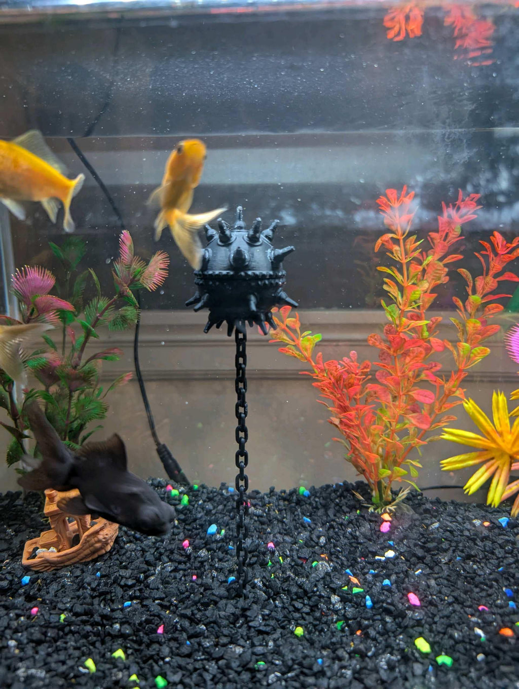 Floating Naval Mine Aquarium Decor with Chain Fish Tank Ornament