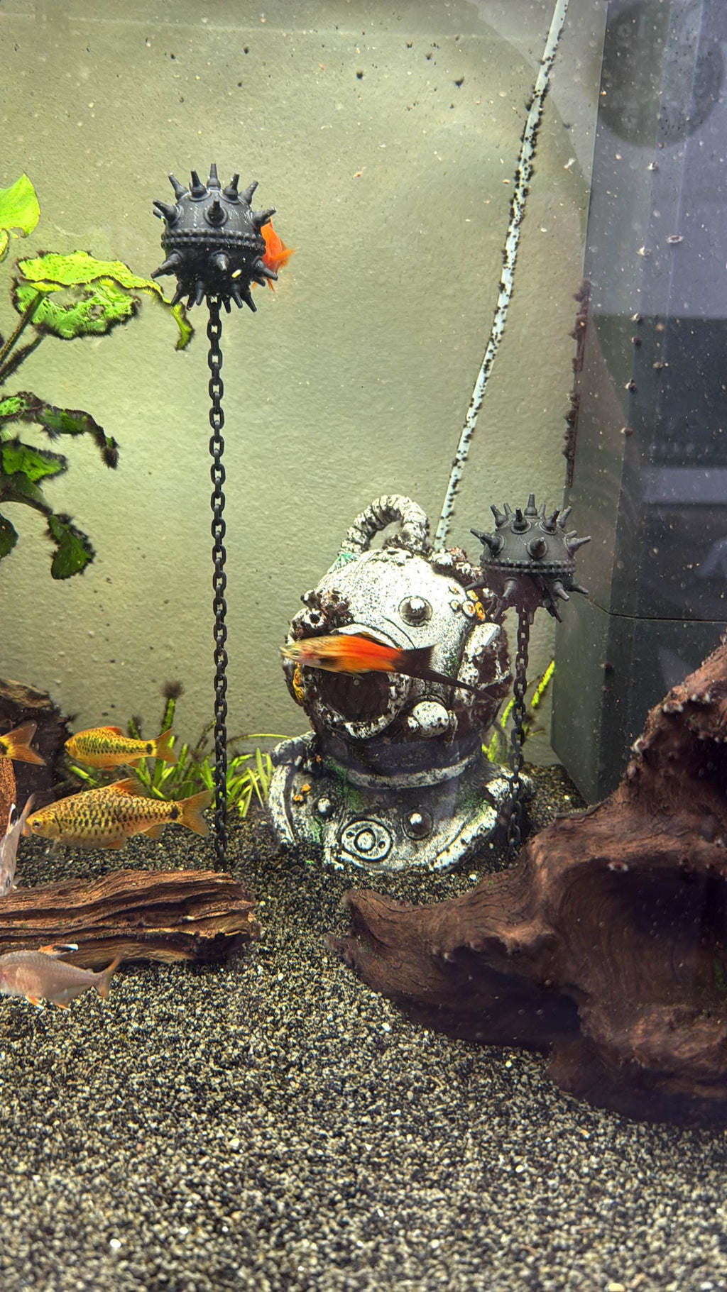 Floating Naval Mine Aquarium Decor with Chain Fish Tank Ornament